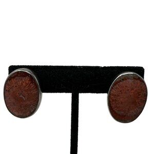 Southwestern Sterling Earrings Red Stone Pierced Stud Vintage‎ 925